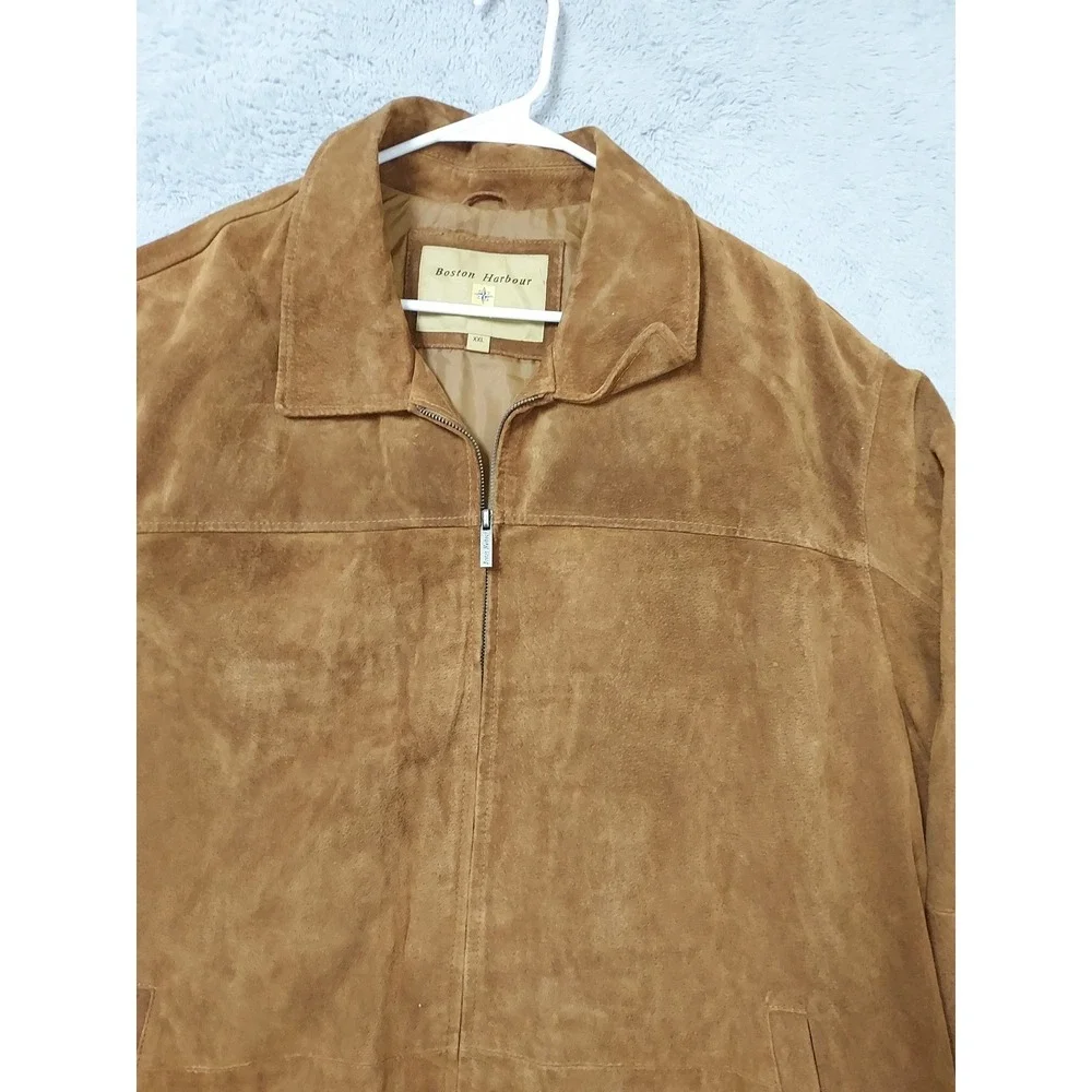 Boston Harbour Jacket Mens XXL 2XL Suede Leather Full Zip Outdoor Brown Lined